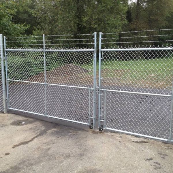 A set of galvanized chain link double swing gate in the site