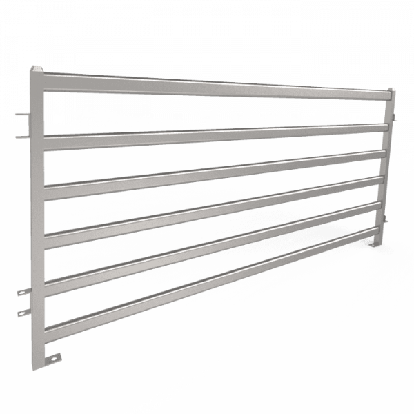 A piece of galvanized corral panel is displayed.