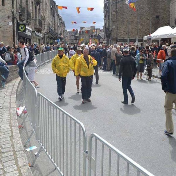 rowd control barrier is set along the street