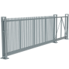 A set of curvy welded fence sliding gate on white background.