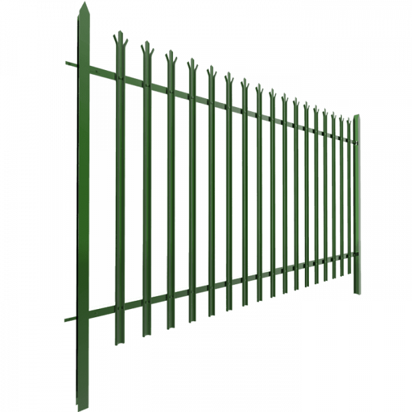 A piece of green powder coating palisade fencing is displayed.